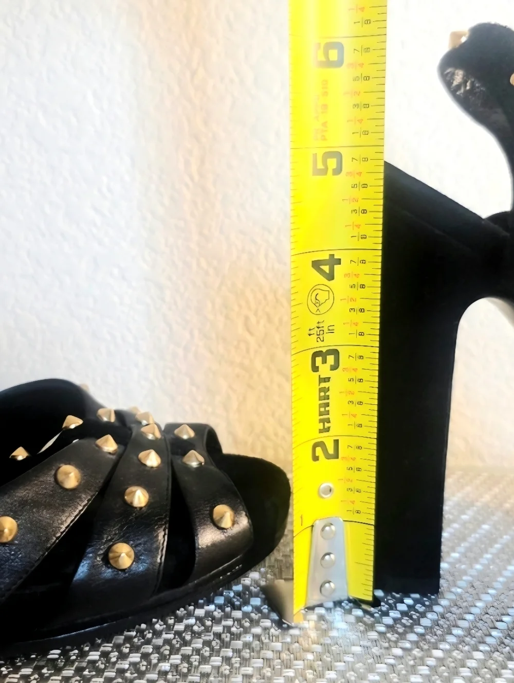 Elegant Gucci Black Leather and Gold Studded Women's Heels